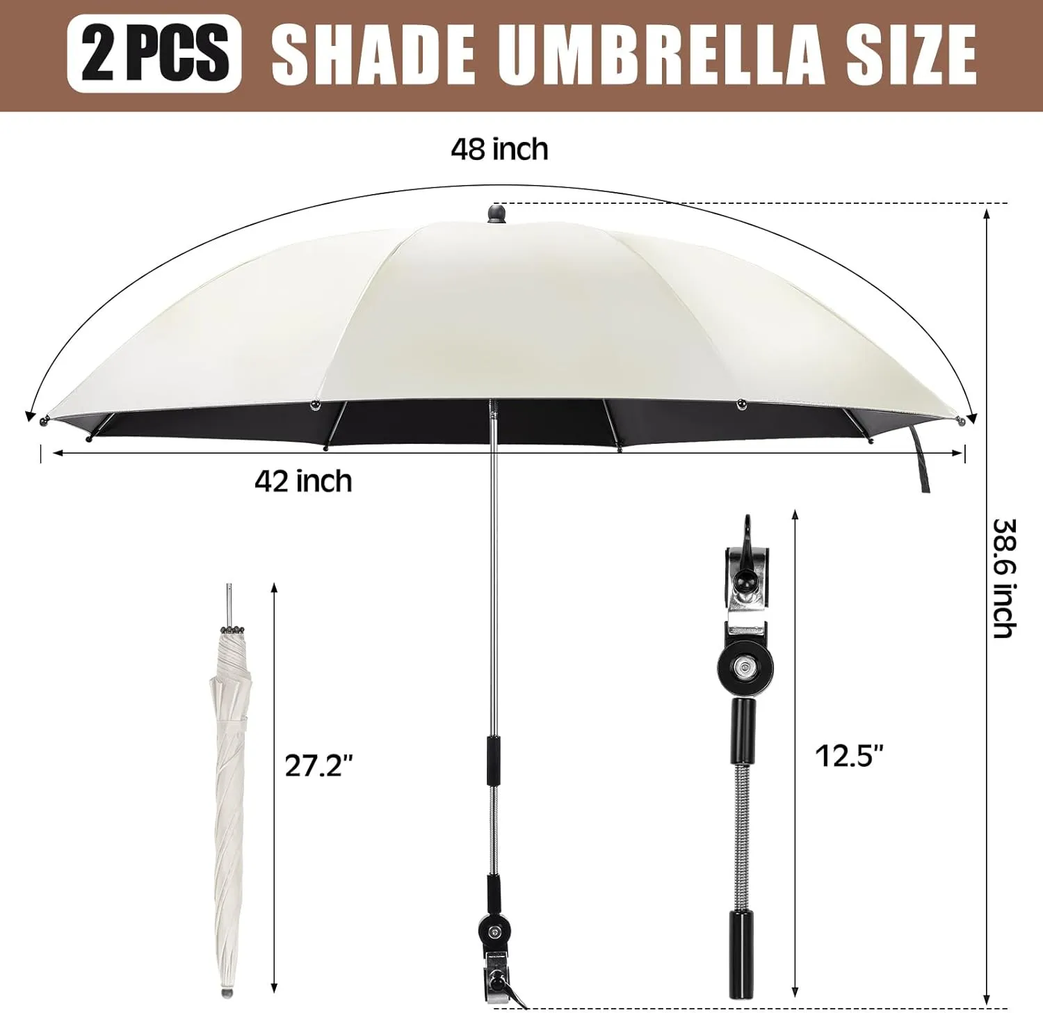 2 Set Reclining Camping Chair with Umbrella for Adult Folding Camping Chair with Foot Rest Adjustable Clamp Canopy Shade, SPF 50 , Lounger for Outdoor Spring Summer Travel(White,Retro)