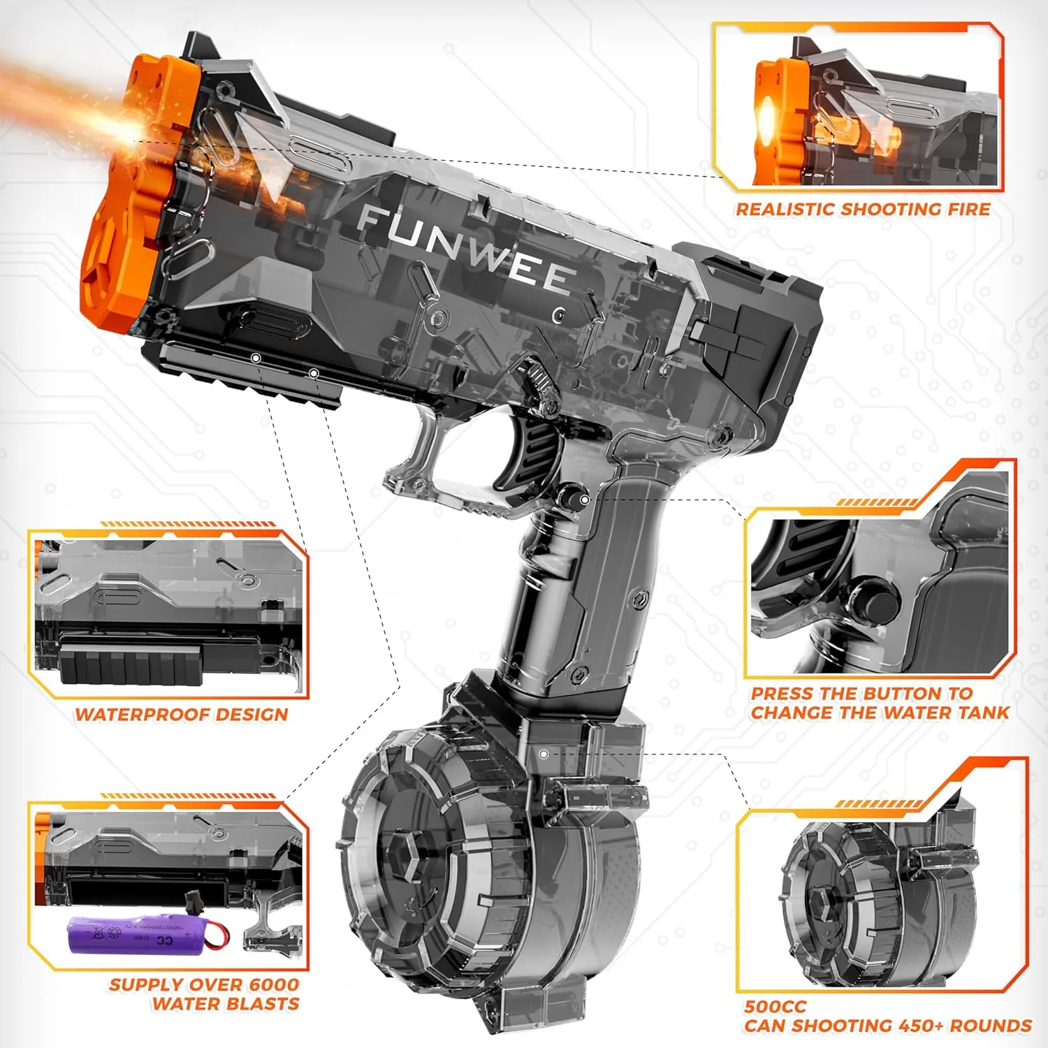 2025 New Upgrade 2 Pack Electric Water Guns for Adult Kid, Light Up Strongest Full Auto Watergun High Capacity 500  Water Blaster, Long Range Powerful Water Squirt Gun, Outdoor Pool Water Toy