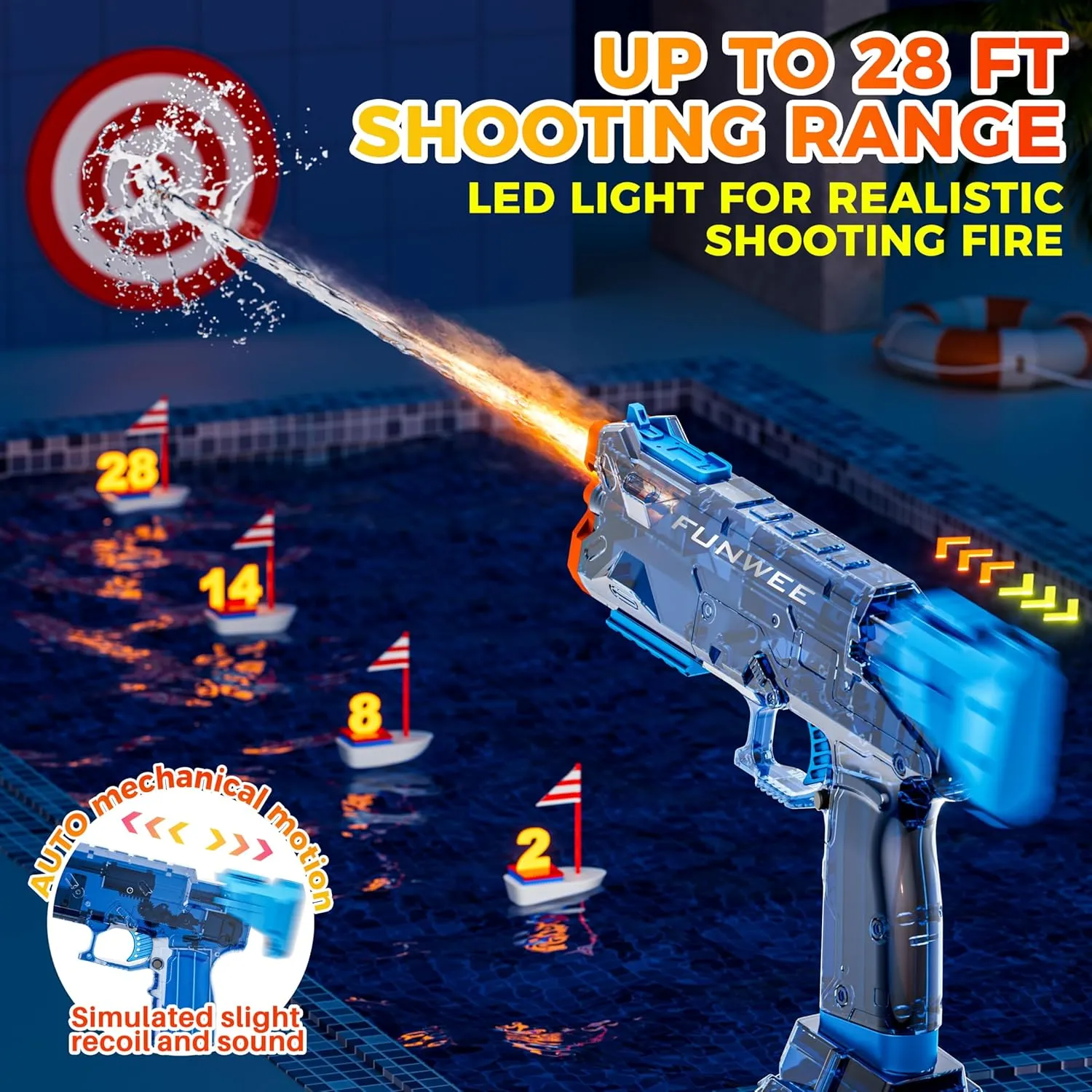 2025 New Upgrade Electric Water Gun for Adult & Kid, Light Up Most Strongest Watergun Long Range, Powerful High Powered Automatic Squirt Gun Fully Auto Water Blaster, Pool Outdoor Toy Game