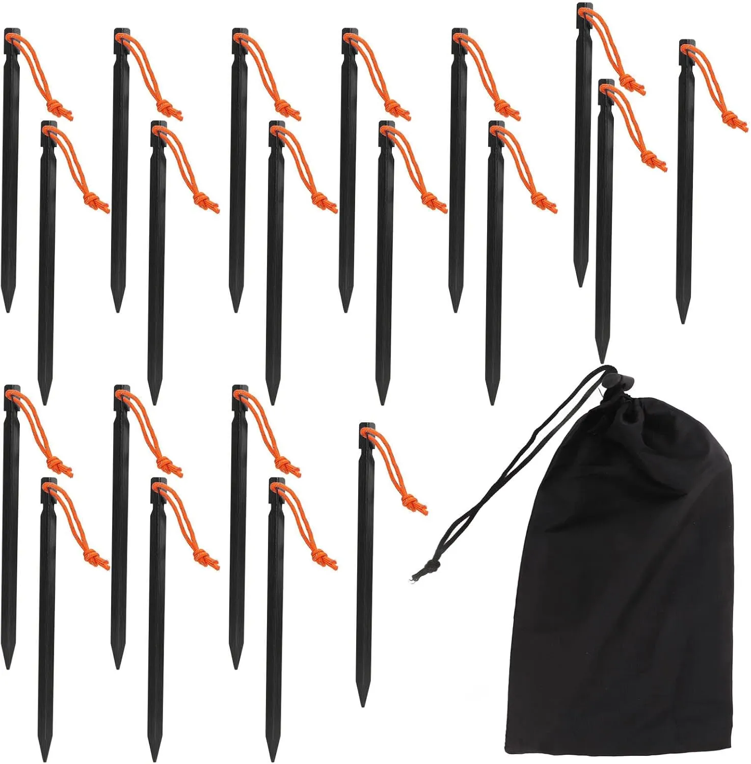20pcs Heavy Duty Tent Stakes | V Shape Aluminum Alloy Pegs for Camping/Canopy/Garden | 9in Weather - Proof Anchors - 7075 Aerospace Grade, 50mph Wind Sturdy (Black)