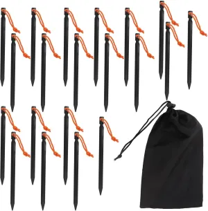 20pcs Heavy Duty Tent Stakes | V Shape Aluminum Alloy Pegs for Camping/Canopy/Garden | 9in Weather - Proof Anchors - 7075 Aerospace Grade, 50mph Wind Sturdy (Black)