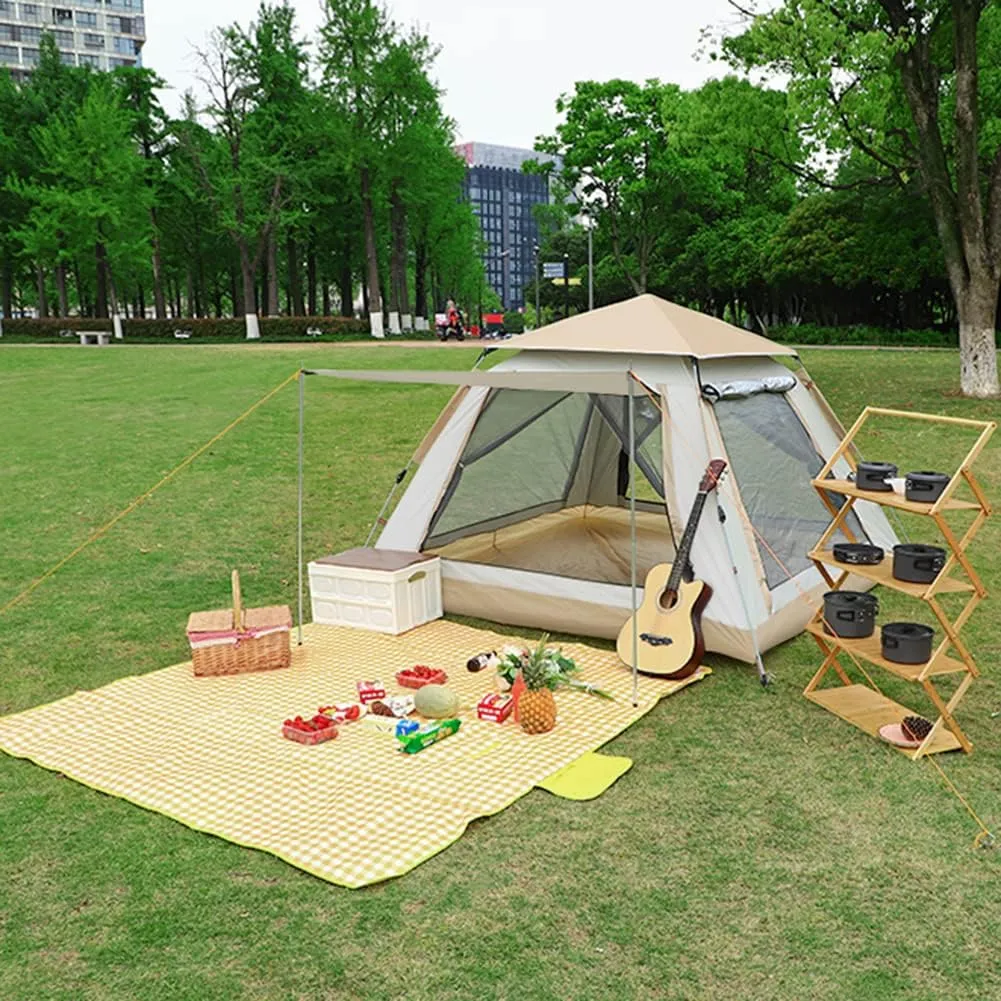 3-4 Person 60 Sec Setup Family Camping Tent Waterproof & Windproof Tent with Top Rainfly, Instant Cabin Tent for Camping Hiking Mountaineering (Brown
