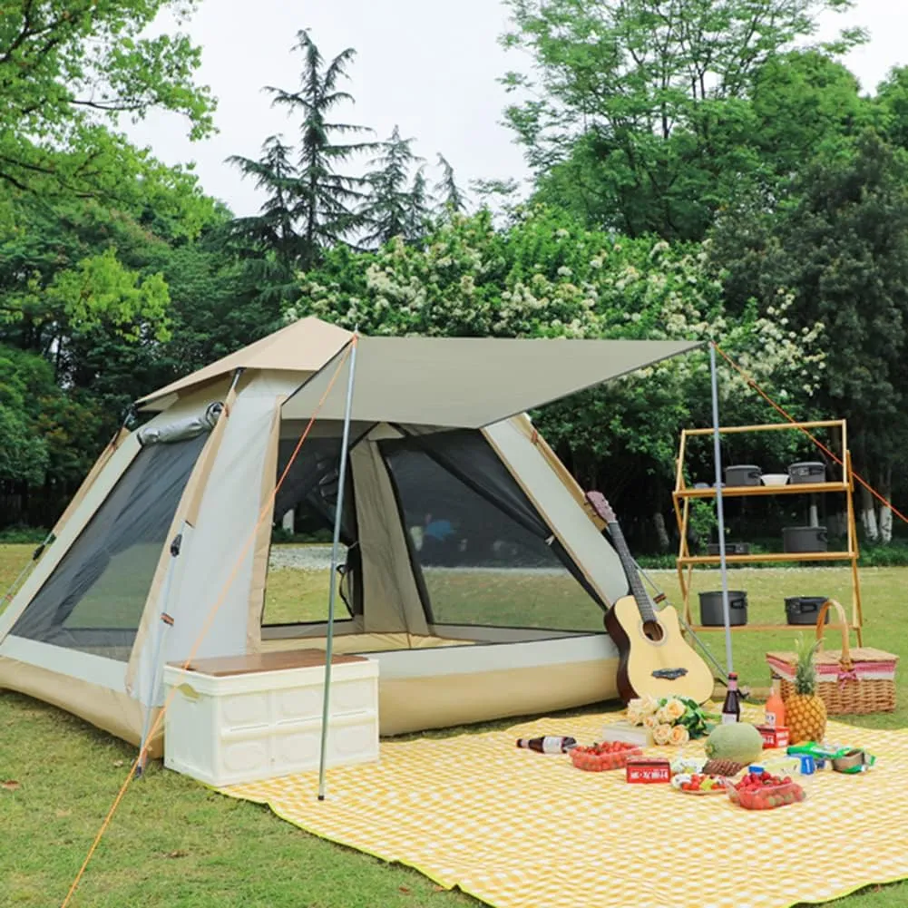 3-4 Person 60 Sec Setup Family Camping Tent Waterproof & Windproof Tent with Top Rainfly, Instant Cabin Tent for Camping Hiking Mountaineering (Brown