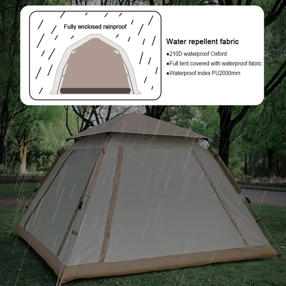 3-4 Person 60 Sec Setup Family Camping Tent Waterproof & Windproof Tent with Top Rainfly, Instant Cabin Tent for Camping Hiking Mountaineering (Brown