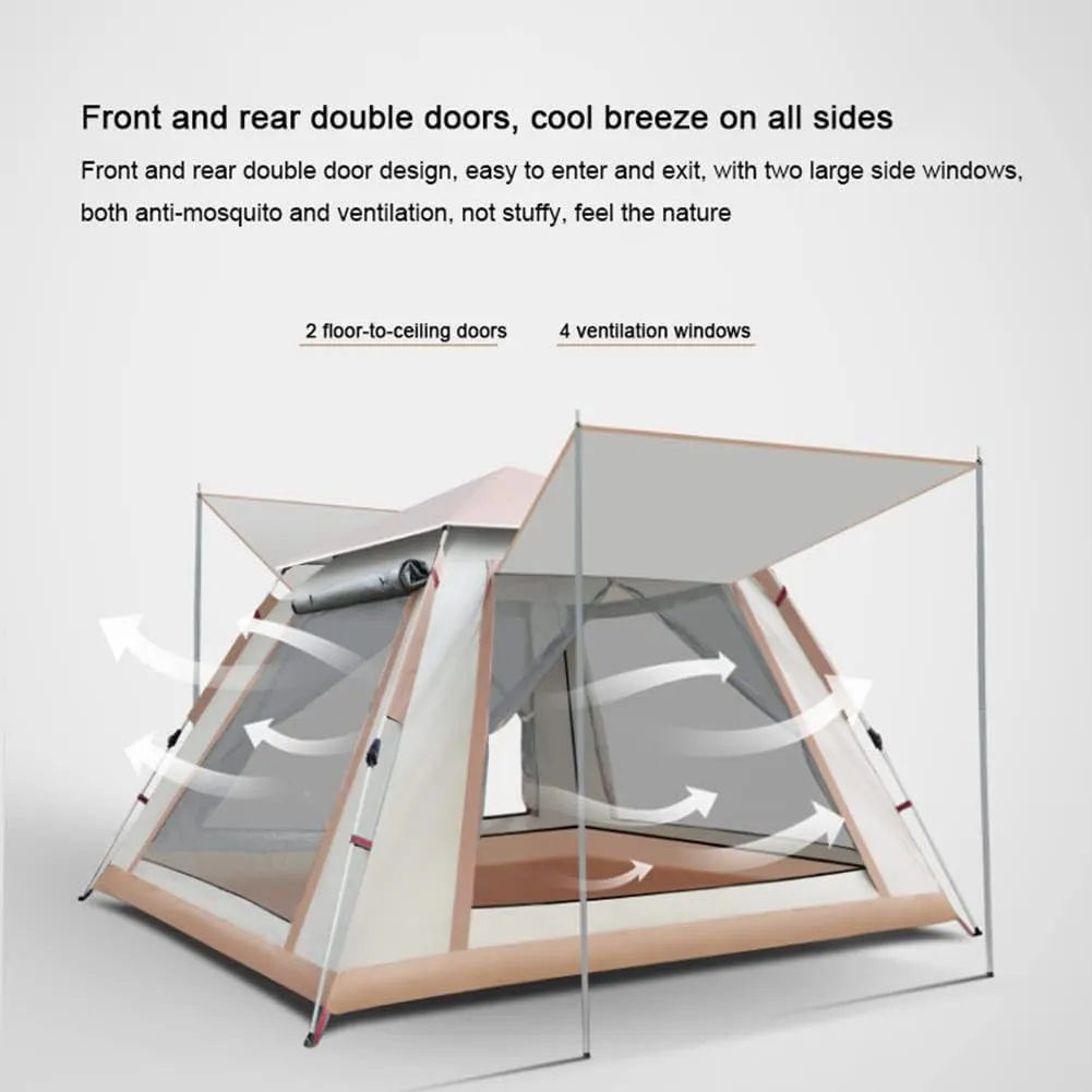 3-4 Person 60 Sec Setup Family Camping Tent Waterproof & Windproof Tent with Top Rainfly, Instant Cabin Tent for Camping Hiking Mountaineering (Brown