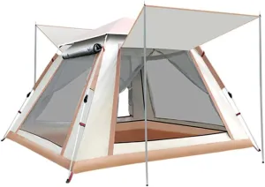 3-4 Person 60 Sec Setup Family Camping Tent Waterproof & Windproof Tent with Top Rainfly, Instant Cabin Tent for Camping Hiking Mountaineering (Brown