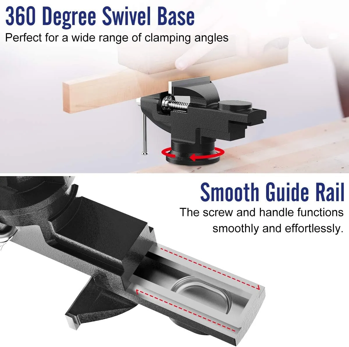3 Inch Universal Swivel Base Table Vise, 360°Rotating Bench Clamp, Portable Repair Tool for Woodworking, Metalworking, Cutting Conduit, and Drilling - Black