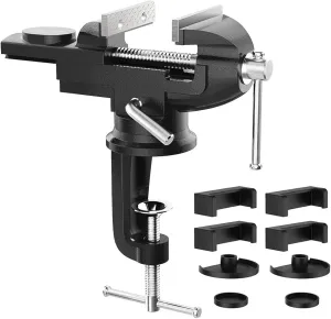 3 Inch Universal Swivel Base Table Vise, 360°Rotating Bench Clamp, Portable Repair Tool for Woodworking, Metalworking, Cutting Conduit, and Drilling - Black