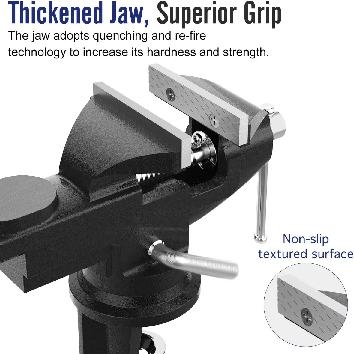 3 Inch Universal Swivel Base Table Vise, 360°Rotating Bench Clamp, Portable Repair Tool for Woodworking, Metalworking, Cutting Conduit, and Drilling - Black