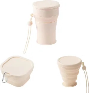 3 Pack Silicone Collapsible Travel Cup,Folding Camping Cup with Lid, Reusable Drinking Cup-Portable,Perfect for Camping,Hiking and Sport Events, for Hot and Cold Drinks (White)