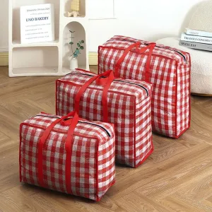 3 Pcs Moving Bag,Medium Large Extra Large Heavy Duty Storage Bag,Waterproof Dustproof Quilt Blankets Duffel Bag with Strong Handles & Zipper (02 Red)