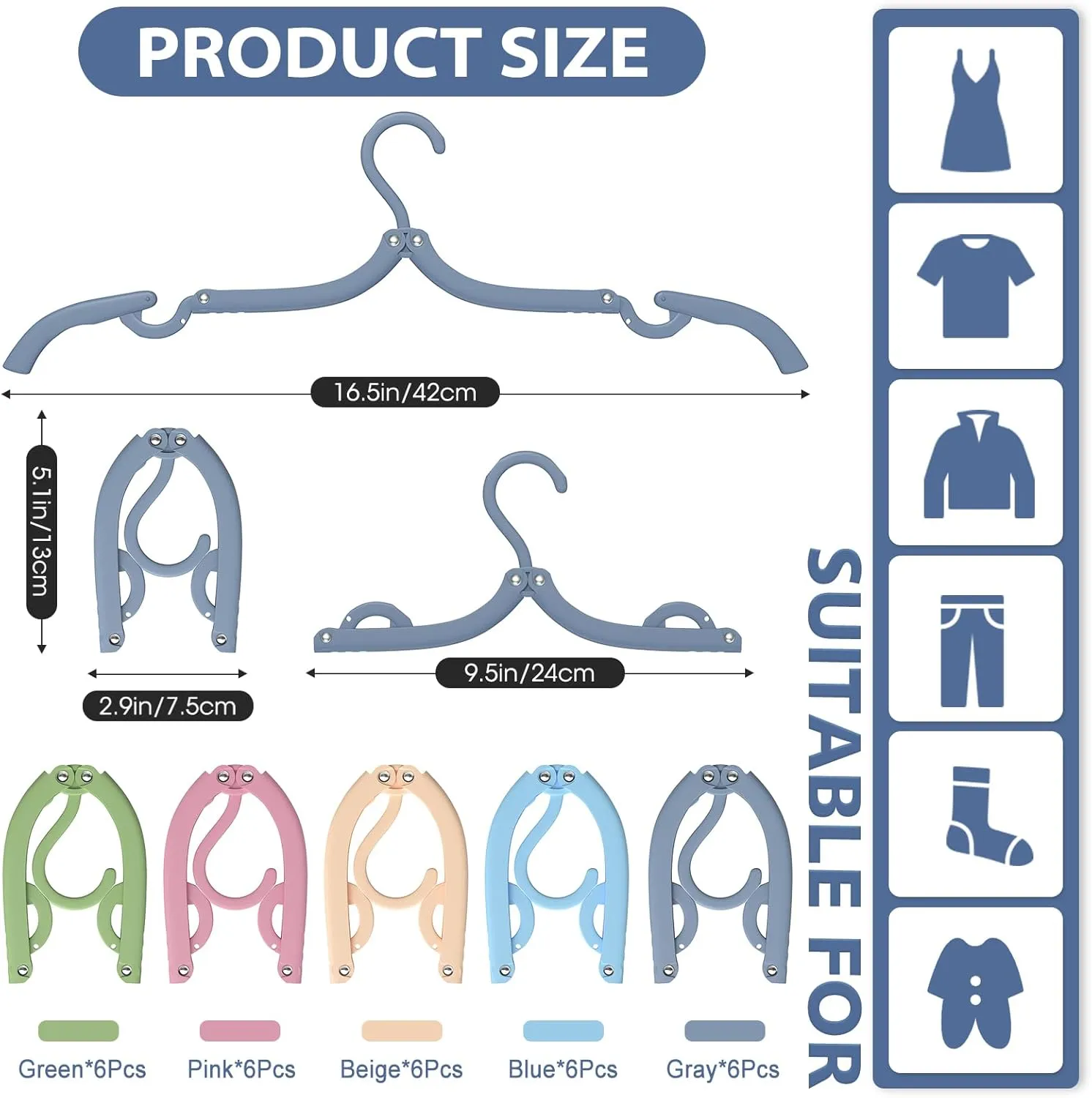 30 Pcs Portable Foldable Travel Hanger Organizer, Plastic Travel Accessories Essentials Clothes Drying Rack Folding Hangers for Traveling Camping Flying RV Cruises Suitcase, Multi