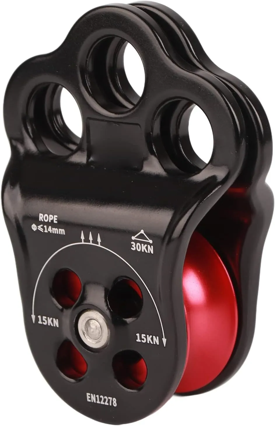 30KN Dual Bearing Hitch Climber Pulley, for Arborist Tree Climbing with 3 Holes Side Plate