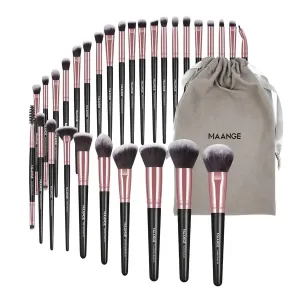 30pcs Professional Makeup Brush Set Foundation Concealers Eye Shadows Powder Blush Blending Brushes Beauty Tools with Bag(Black Gold)