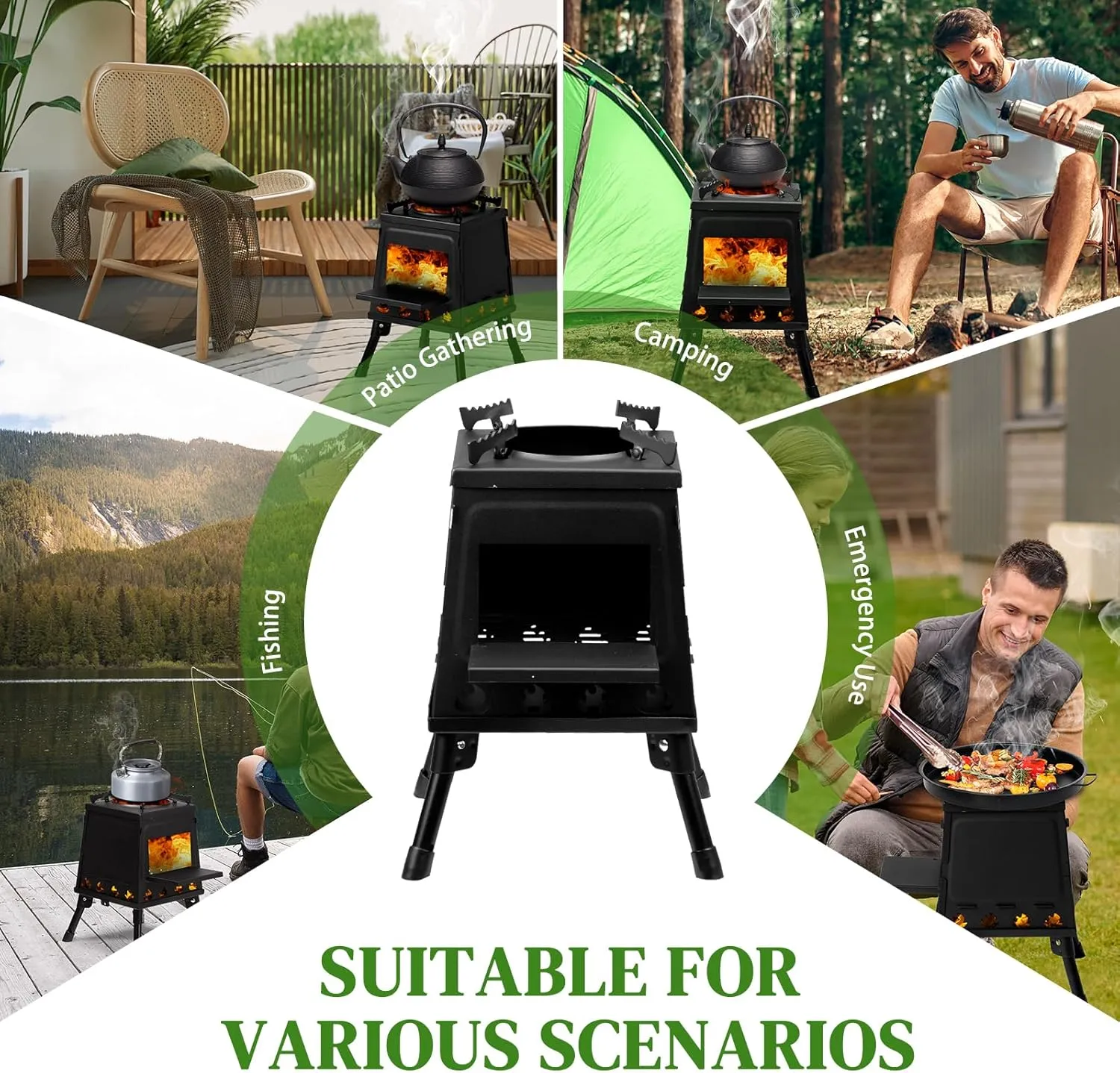 36x36 Portable Multi-Function Outdoor Camp Stove, Folding Wood Stove for Hiking, Fishing, Cooking