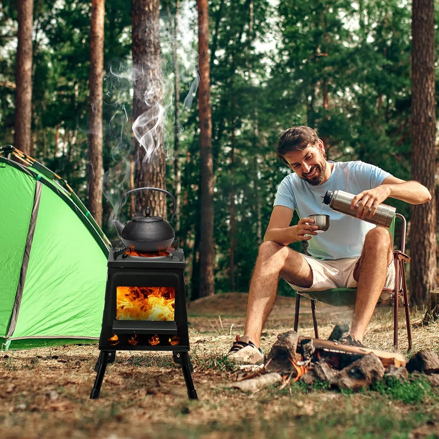 36x36 Portable Multi-Function Outdoor Camp Stove, Folding Wood Stove for Hiking, Fishing, Cooking