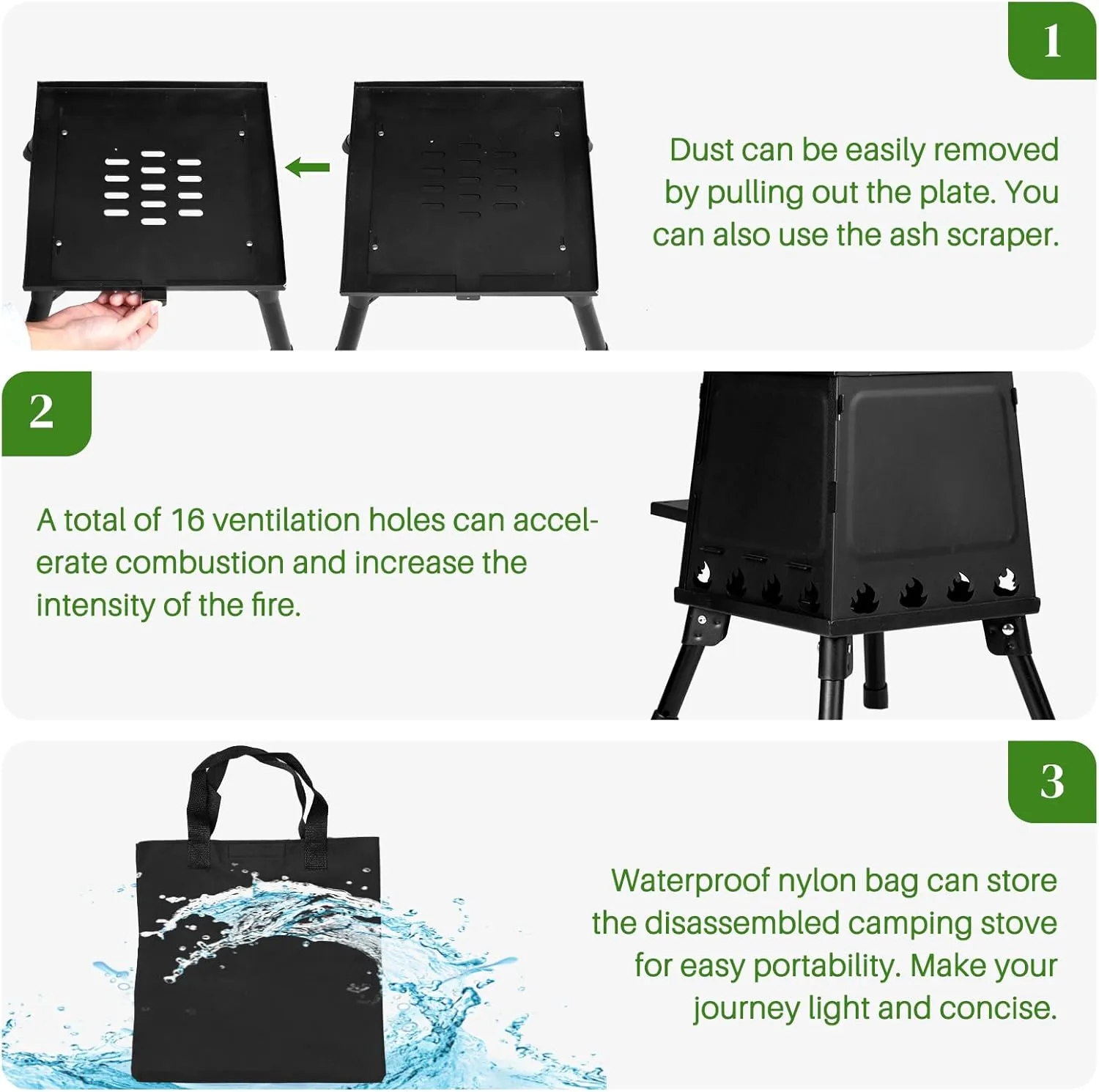 36x36 Portable Multi-Function Outdoor Camp Stove, Folding Wood Stove for Hiking, Fishing, Cooking