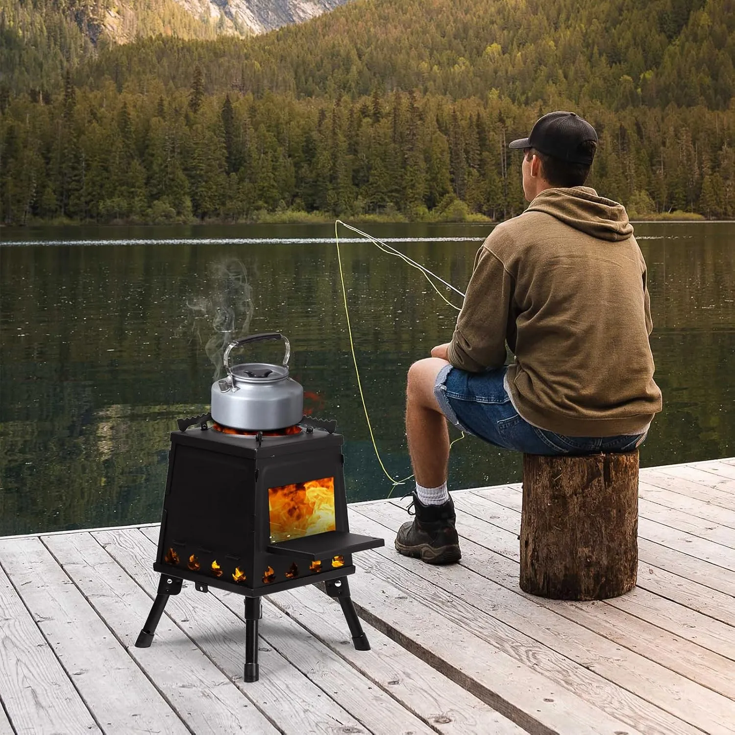 36x36 Portable Multi-Function Outdoor Camp Stove, Folding Wood Stove for Hiking, Fishing, Cooking
