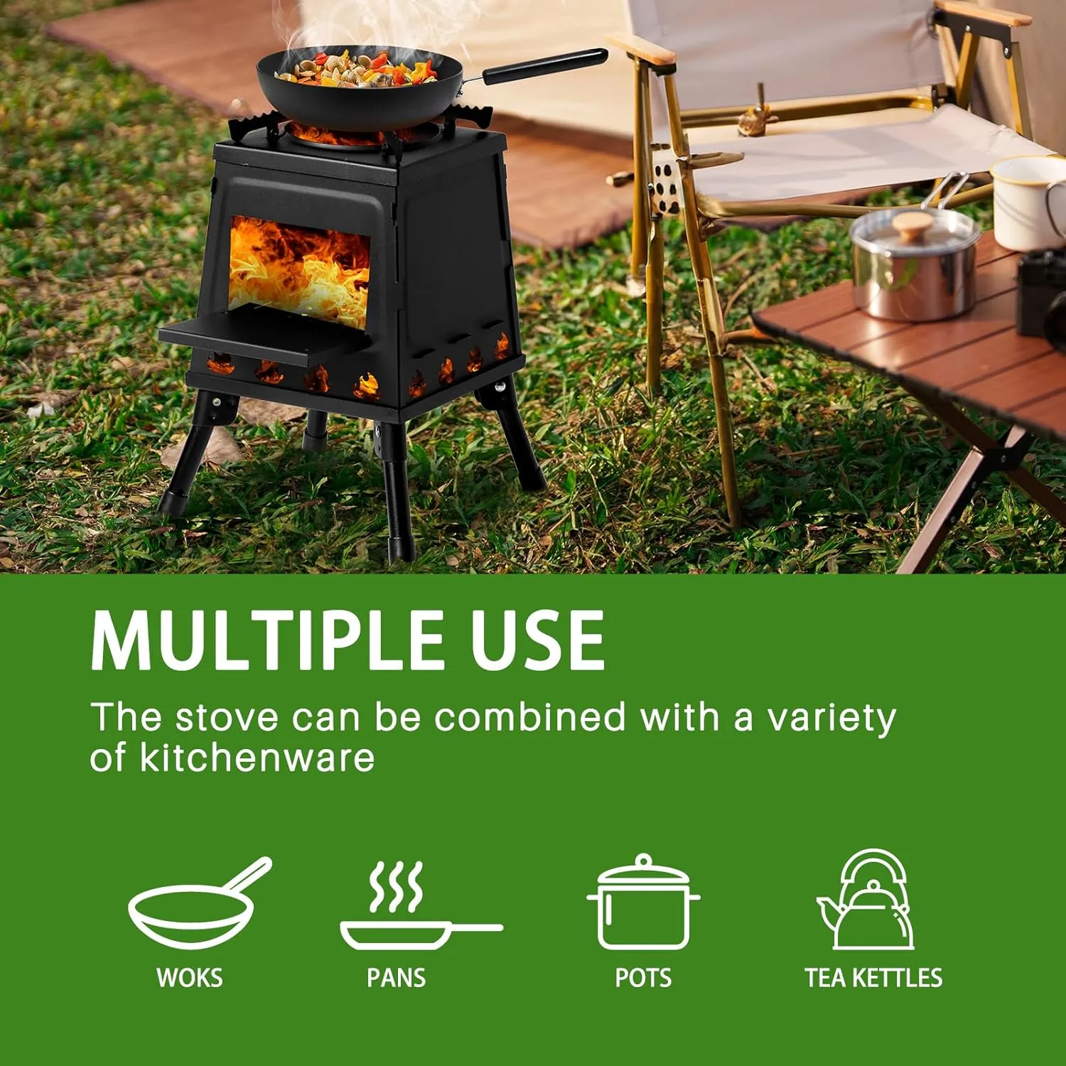 36x36 Portable Multi-Function Outdoor Camp Stove, Folding Wood Stove for Hiking, Fishing, Cooking