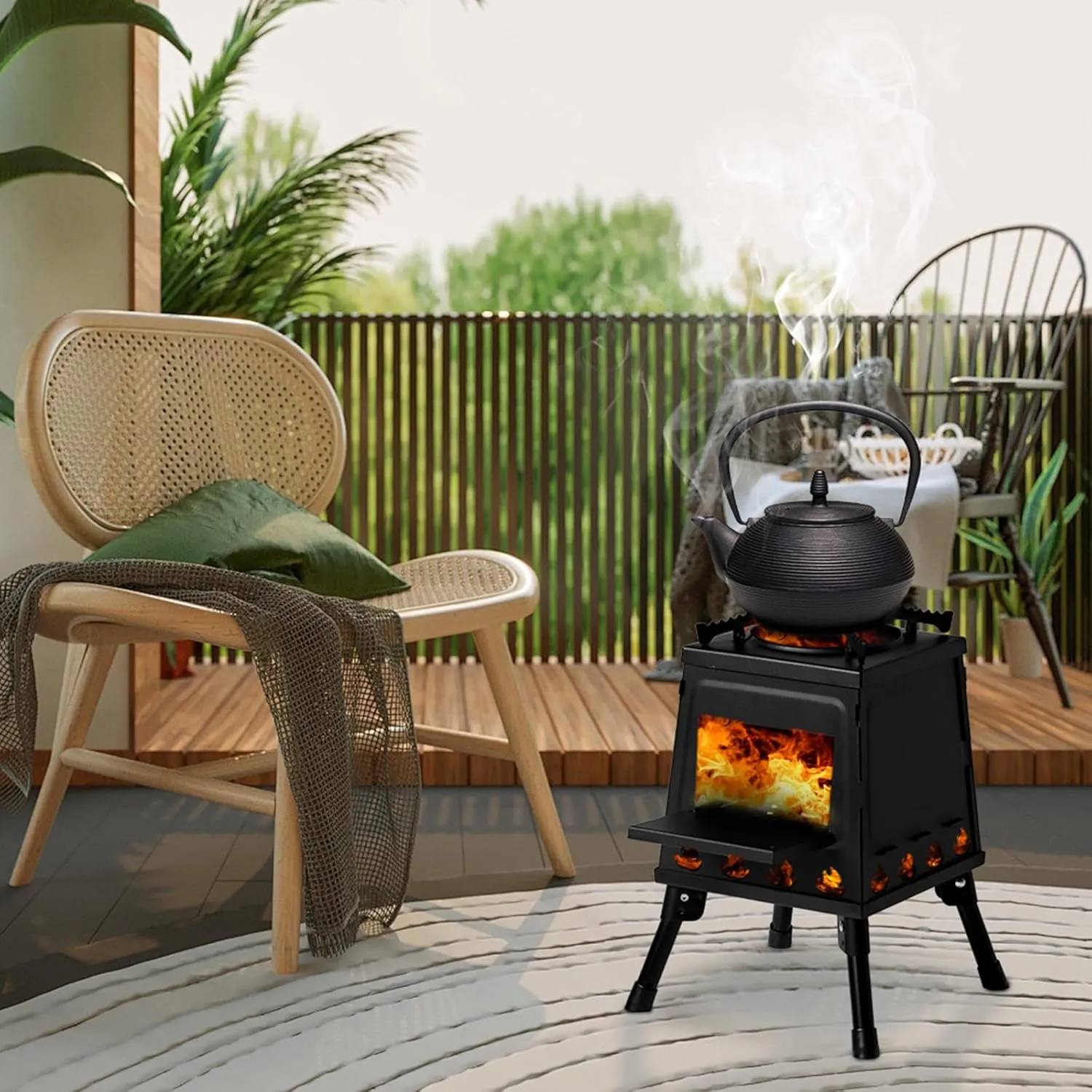 36x36 Portable Multi-Function Outdoor Camp Stove, Folding Wood Stove for Hiking, Fishing, Cooking