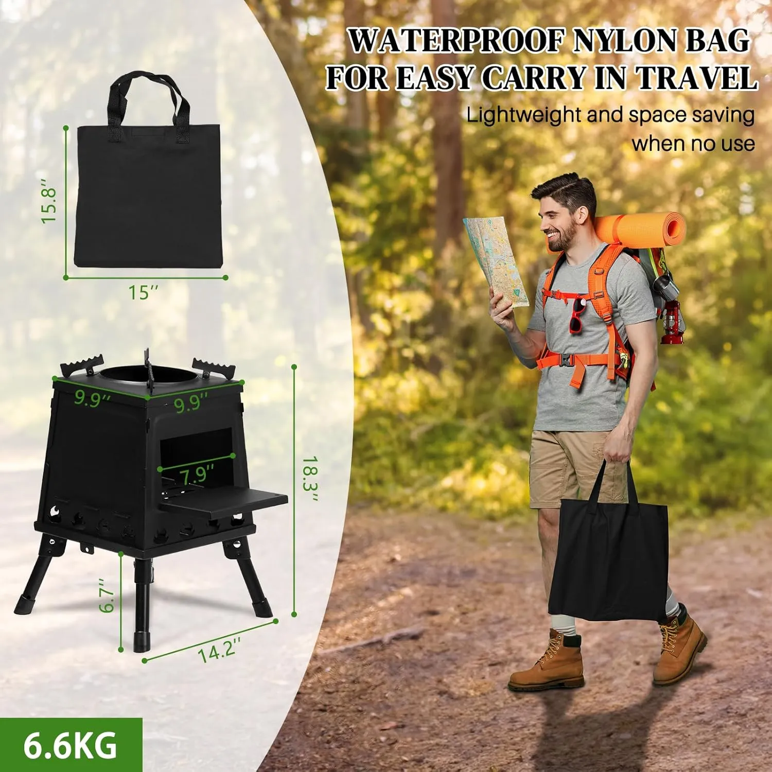 36x36 Portable Multi-Function Outdoor Camp Stove, Folding Wood Stove for Hiking, Fishing, Cooking