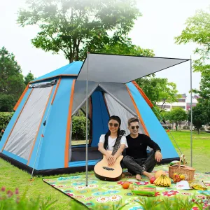 4-5 Person Camping Tent, Waterproof Family Dome Tent, Tent for 60 Seconds Set Up, Fit Camp Backpacking, Hiking Outdoor, Camping Dome Tent, Lightweight Portable Backpacking Tent - Blue