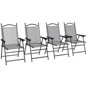 4-Piece Folding Chairs with Armrests & Mesh Seat for Patio, Camping, Lawn, Gray