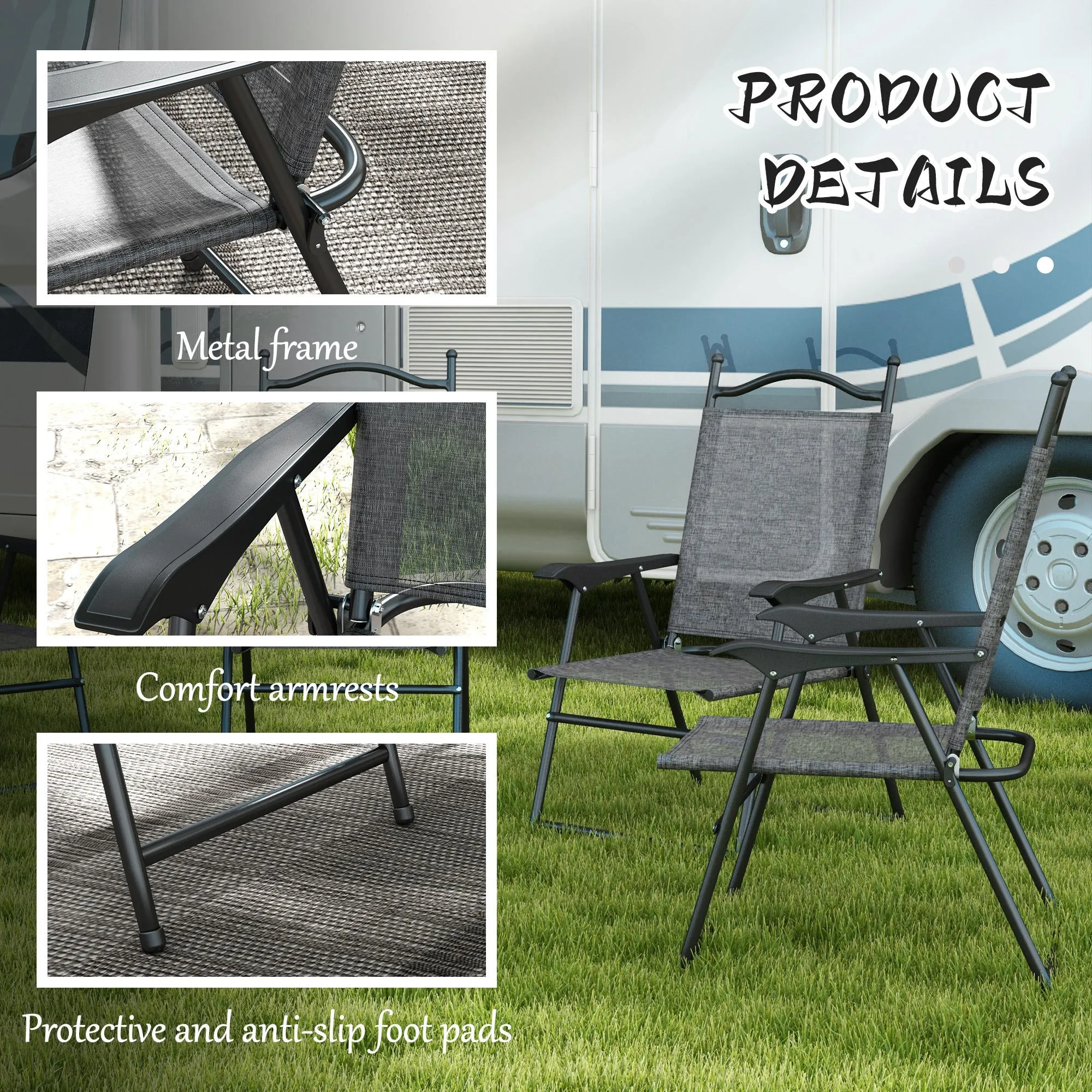 4-Piece Folding Chairs with Armrests & Mesh Seat for Patio, Camping, Lawn, Gray