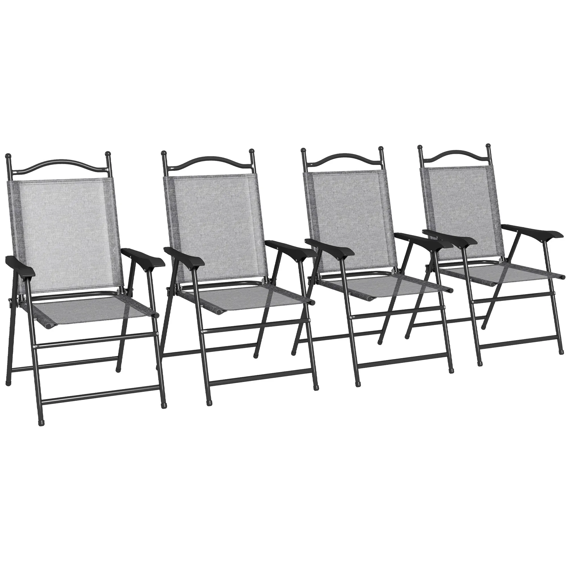 4-Piece Folding Chairs with Armrests & Mesh Seat for Patio, Camping, Lawn, Gray