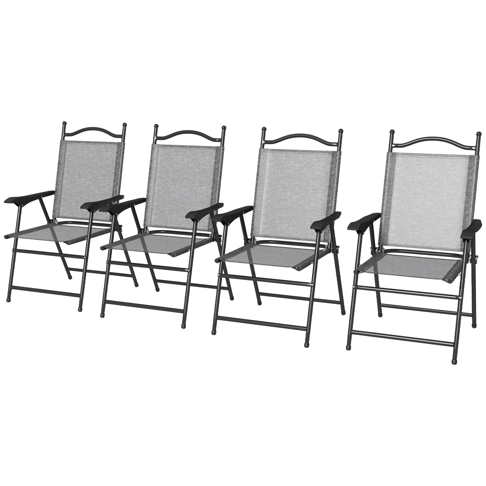 4-Piece Folding Chairs with Armrests & Mesh Seat for Patio, Camping, Lawn, Gray