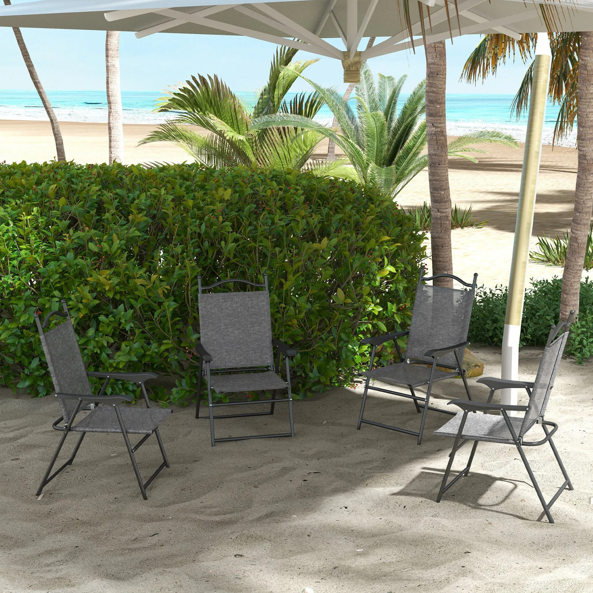 4-Piece Folding Chairs with Armrests & Mesh Seat for Patio, Camping, Lawn, Gray
