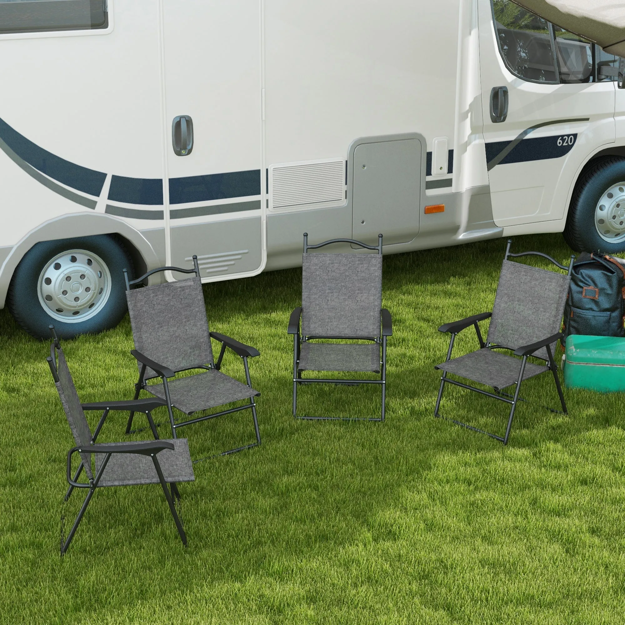 4-Piece Folding Chairs with Armrests & Mesh Seat for Patio, Camping, Lawn, Gray