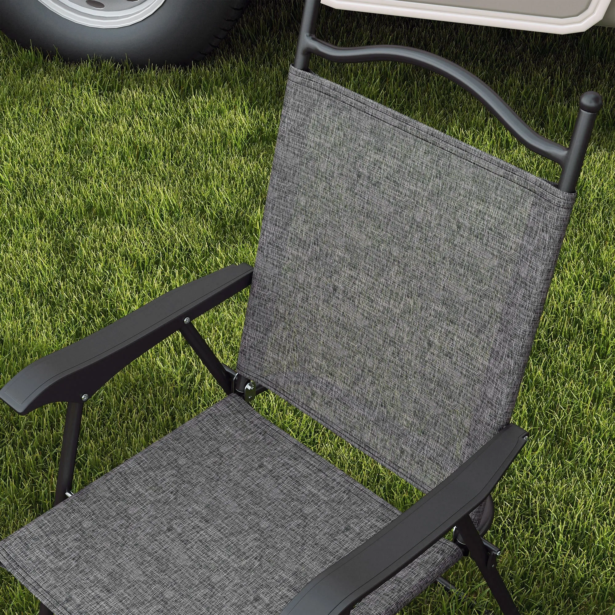 4-Piece Folding Chairs with Armrests & Mesh Seat for Patio, Camping, Lawn, Gray