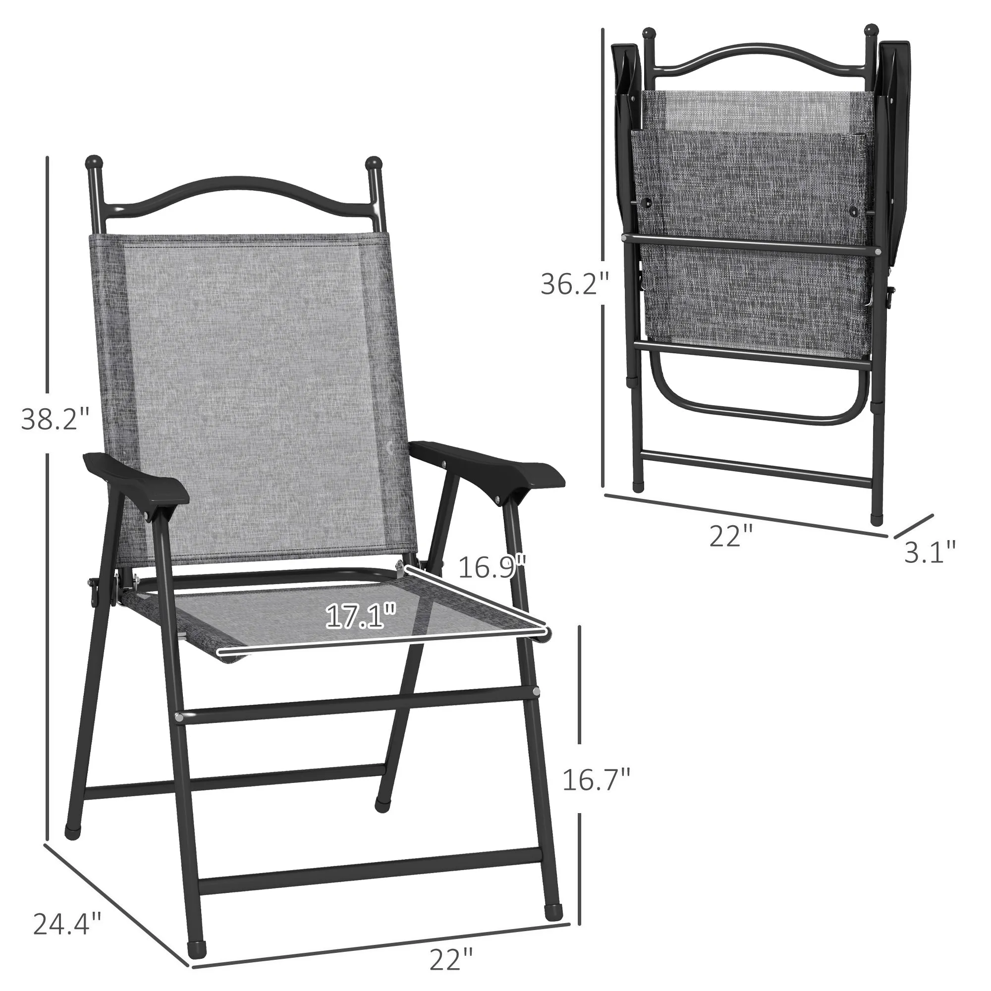 4-Piece Folding Chairs with Armrests & Mesh Seat for Patio, Camping, Lawn, Gray