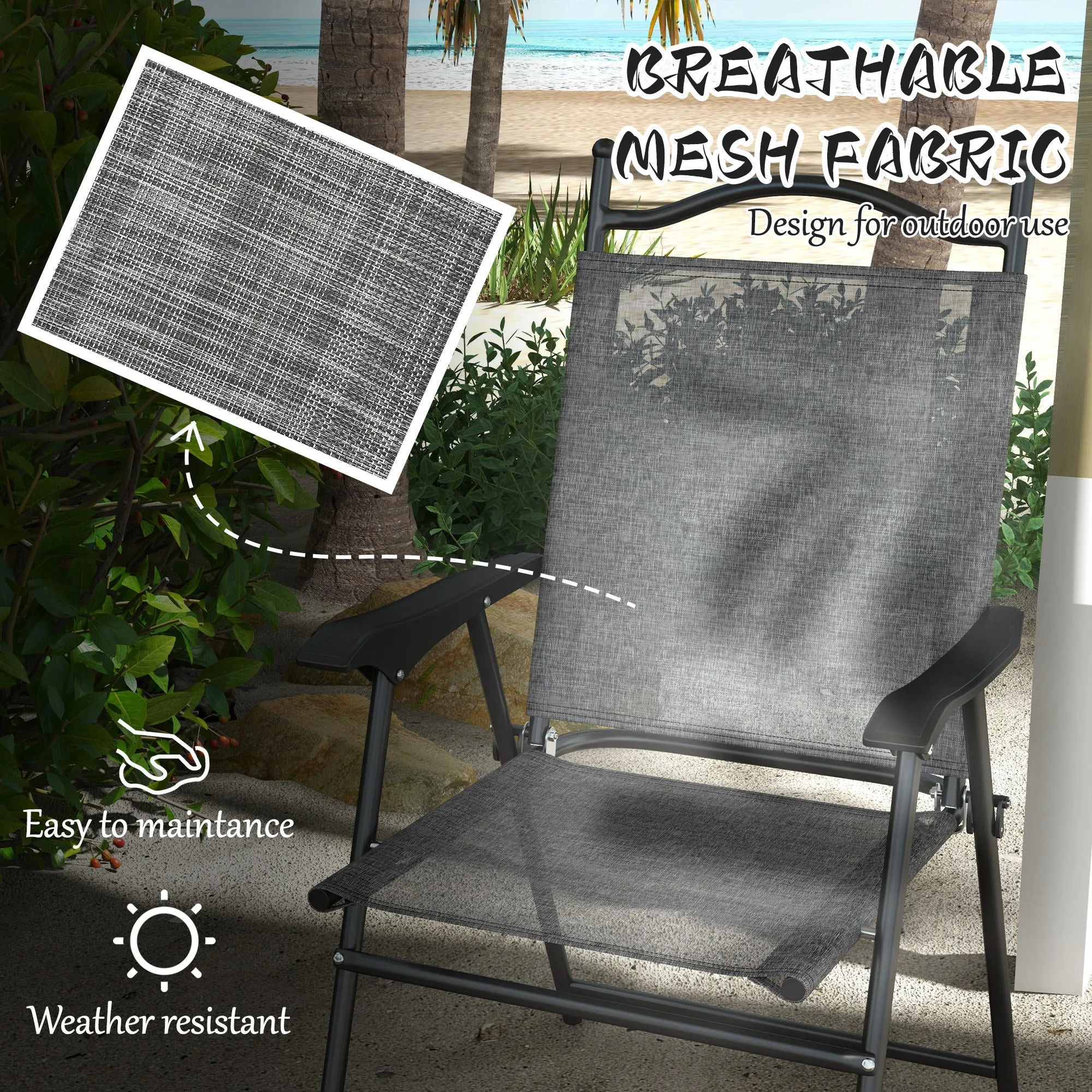 4-Piece Folding Chairs with Armrests & Mesh Seat for Patio, Camping, Lawn, Gray