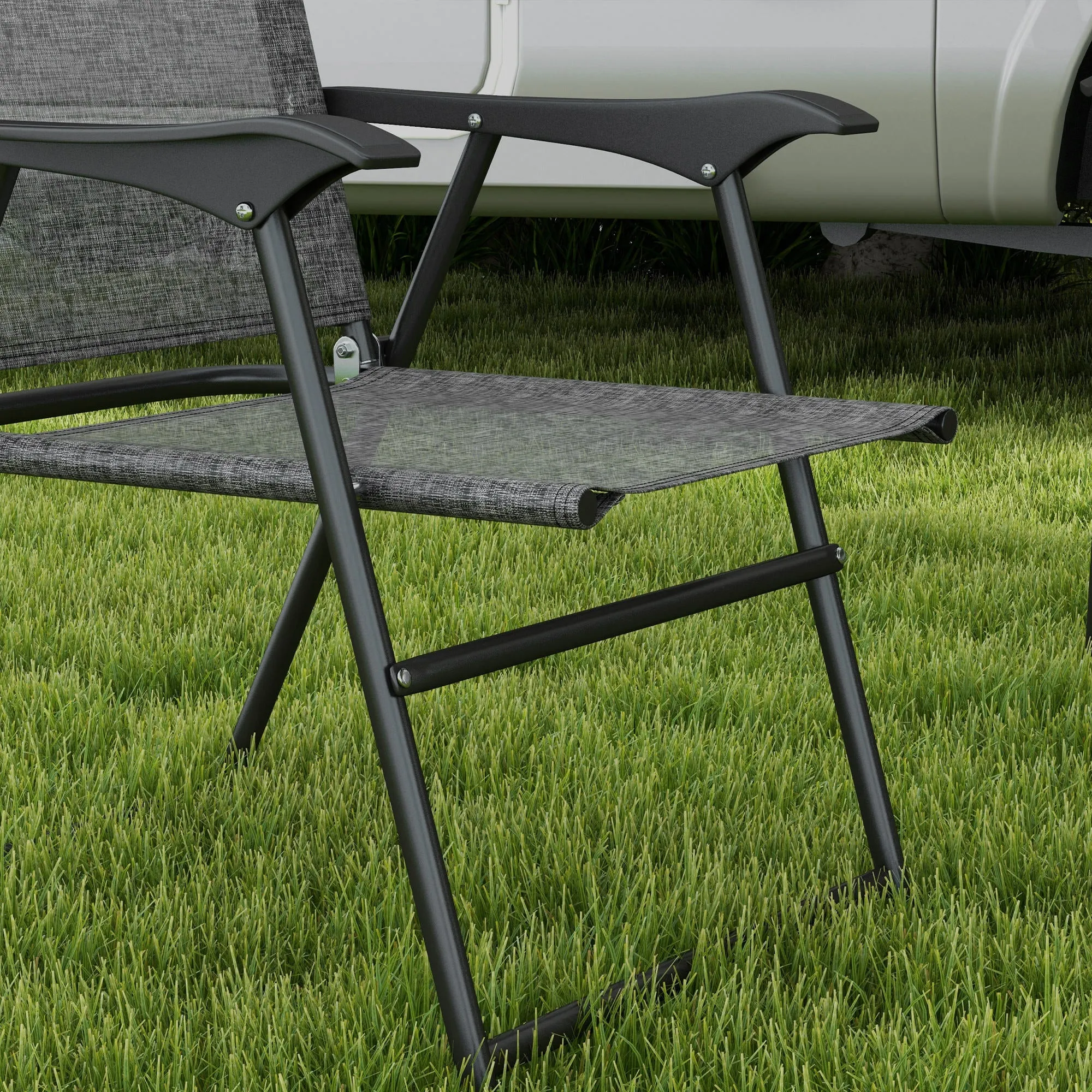 4-Piece Folding Chairs with Armrests & Mesh Seat for Patio, Camping, Lawn, Gray