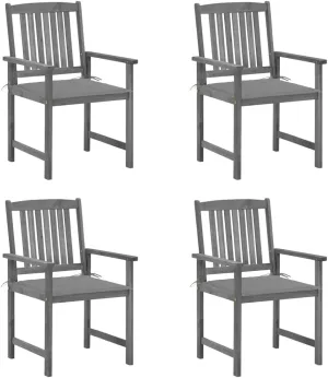 4-Piece Gray Solid Acacia Wood Patio Chairs with Cushions, Outdoor Furniture Set for Garden Poolside Backyard, Rustic Wooden Lounge Chairs with Waterproof Polyester Seat Cushions