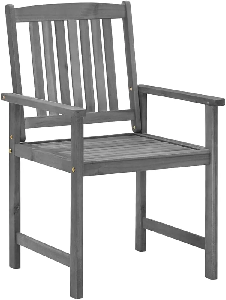 4-Piece Gray Solid Acacia Wood Patio Chairs with Cushions, Outdoor Furniture Set for Garden Poolside Backyard, Rustic Wooden Lounge Chairs with Waterproof Polyester Seat Cushions