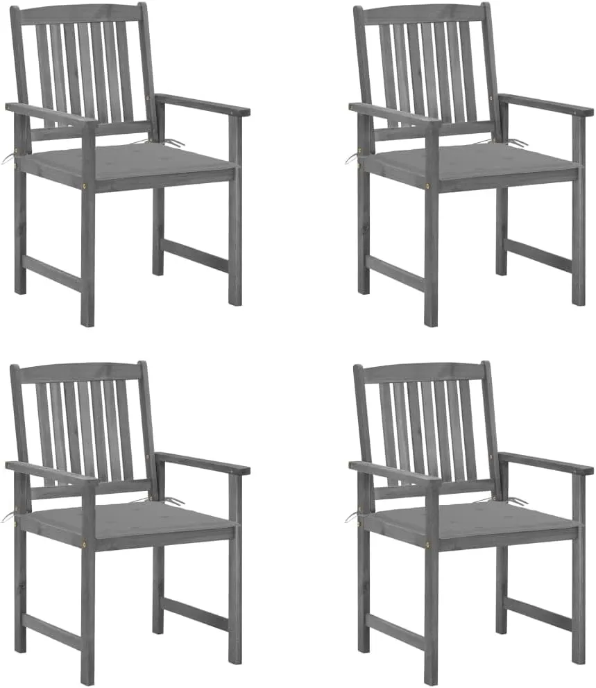 4-Piece Gray Solid Acacia Wood Patio Chairs with Cushions, Outdoor Furniture Set for Garden Poolside Backyard, Rustic Wooden Lounge Chairs with Waterproof Polyester Seat Cushions