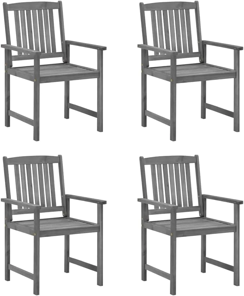 4-Piece Gray Solid Acacia Wood Patio Chairs with Cushions, Outdoor Furniture Set for Garden Poolside Backyard, Rustic Wooden Lounge Chairs with Waterproof Polyester Seat Cushions