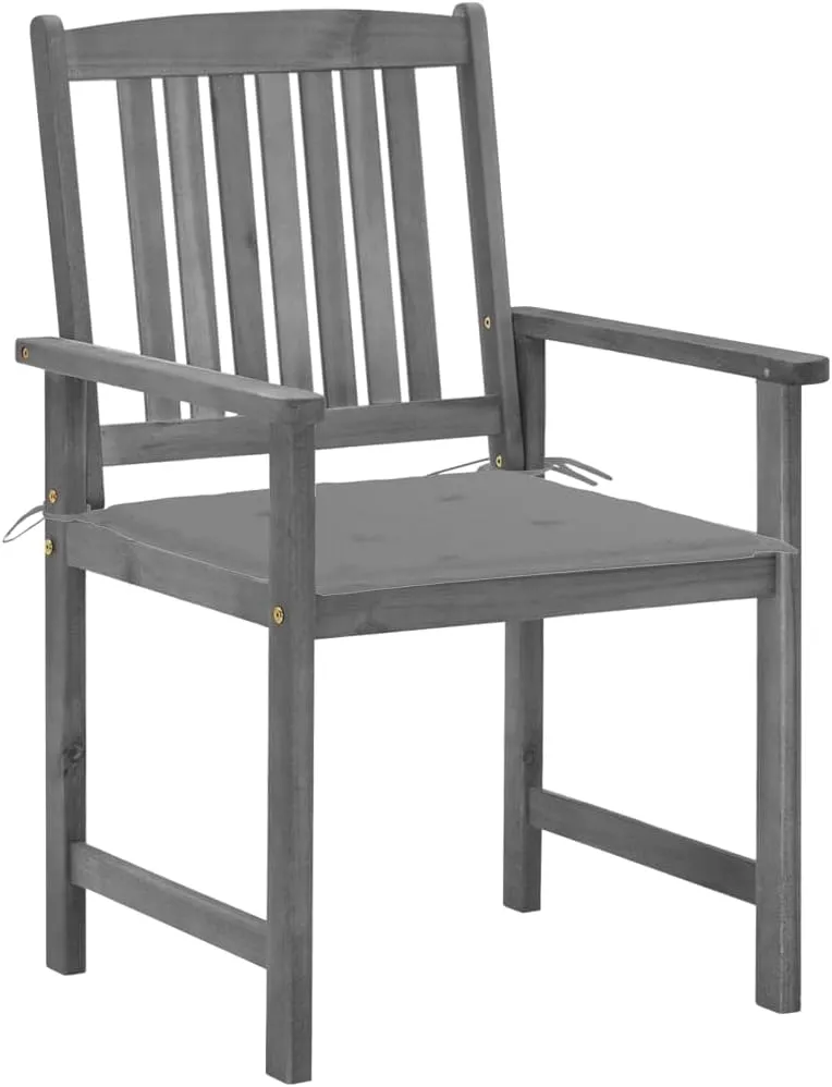 4-Piece Gray Solid Acacia Wood Patio Chairs with Cushions, Outdoor Furniture Set for Garden Poolside Backyard, Rustic Wooden Lounge Chairs with Waterproof Polyester Seat Cushions