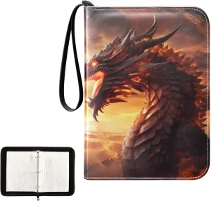 4 Pockets Trading Card Album Holder Book Folder Sports Card Binder Dragon Fire 400 Double Side Pockets for 3 Ring Binder Zipper