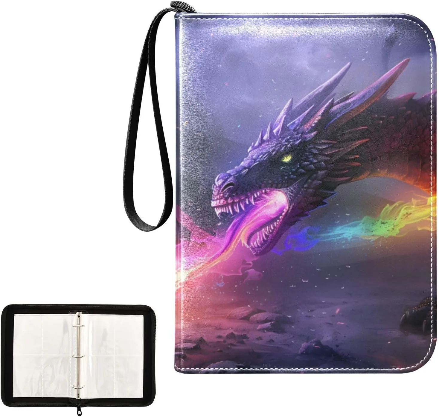4 Pockets Trading Card Album Holder Book Folder Sports Card Binder Dragon Fire 400 Double Side Pockets for 3 Ring Binder Zipper