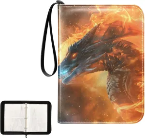 4 Pockets Trading Card Album Holder Book Folder Sports Card Binder Fire Water Dragon 400 Double Side Pockets for 3 Ring Binder Zipper