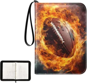 4 Pockets Trading Card Album Holder Book Folder Sports Card Binder Rugby Football Fire 400 Double Side Pockets for 3 Ring Binder Zipper