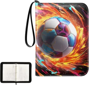 4 Pockets Trading Card Album Holder Book Folder Sports Card Binder Soccer Football Fire 400 Double Side Pockets for 3 Ring Binder Zipper