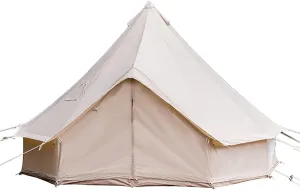 4 Season Cotton Canvas Yurt Tent with Stove Jacks, 4M/13ft Waterproof Canvas Bell Tent, Big Space Camping Yurt Style Tent for Family Camping Picnic