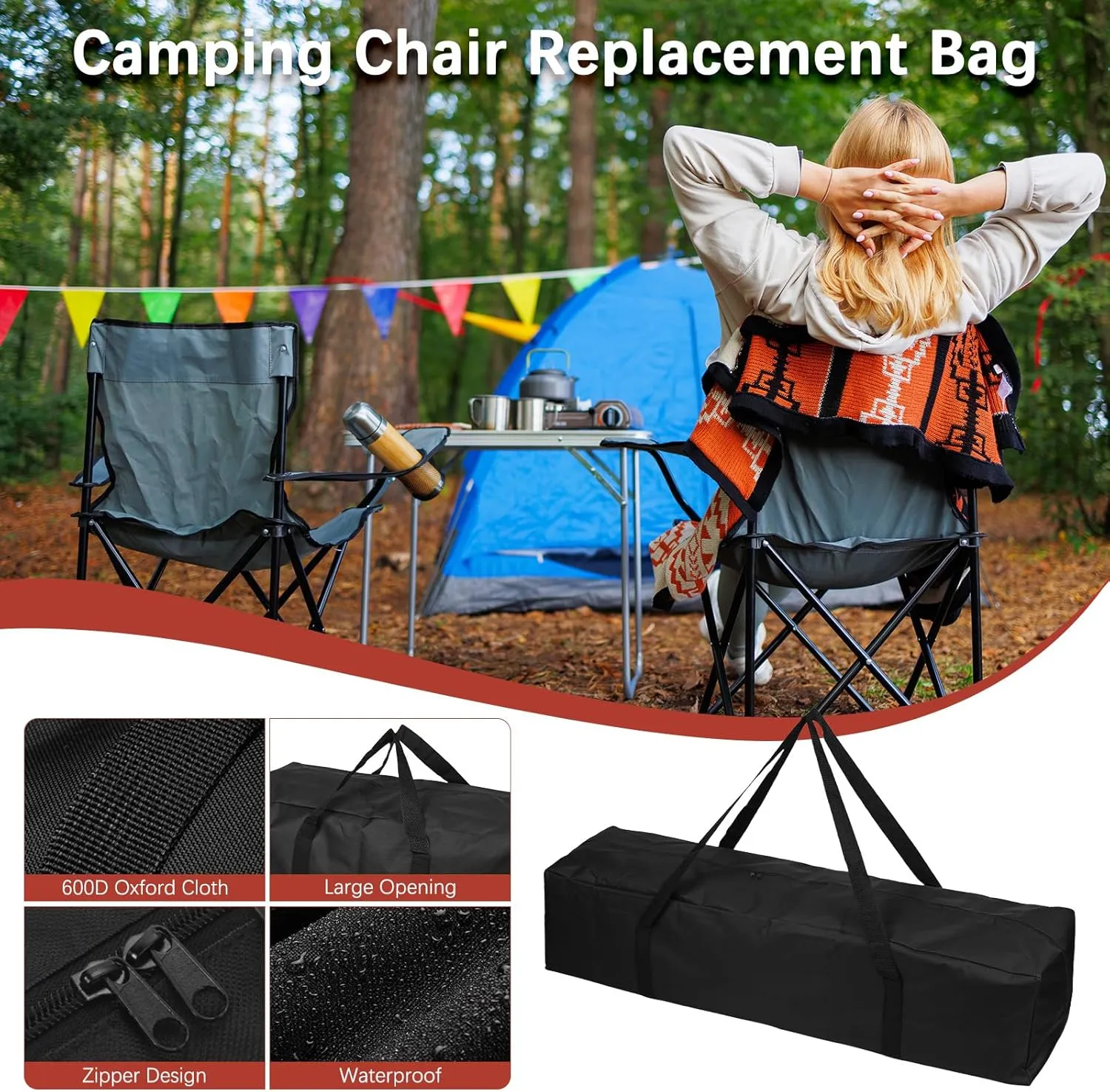 43IN Camp Chair Replacement Bag [1PCS] - 600D Oxford Folding Chair Carrying Storage Bag with Shoulder Strap Use for Camping & Travel [Black, 10INx10IN WxH]