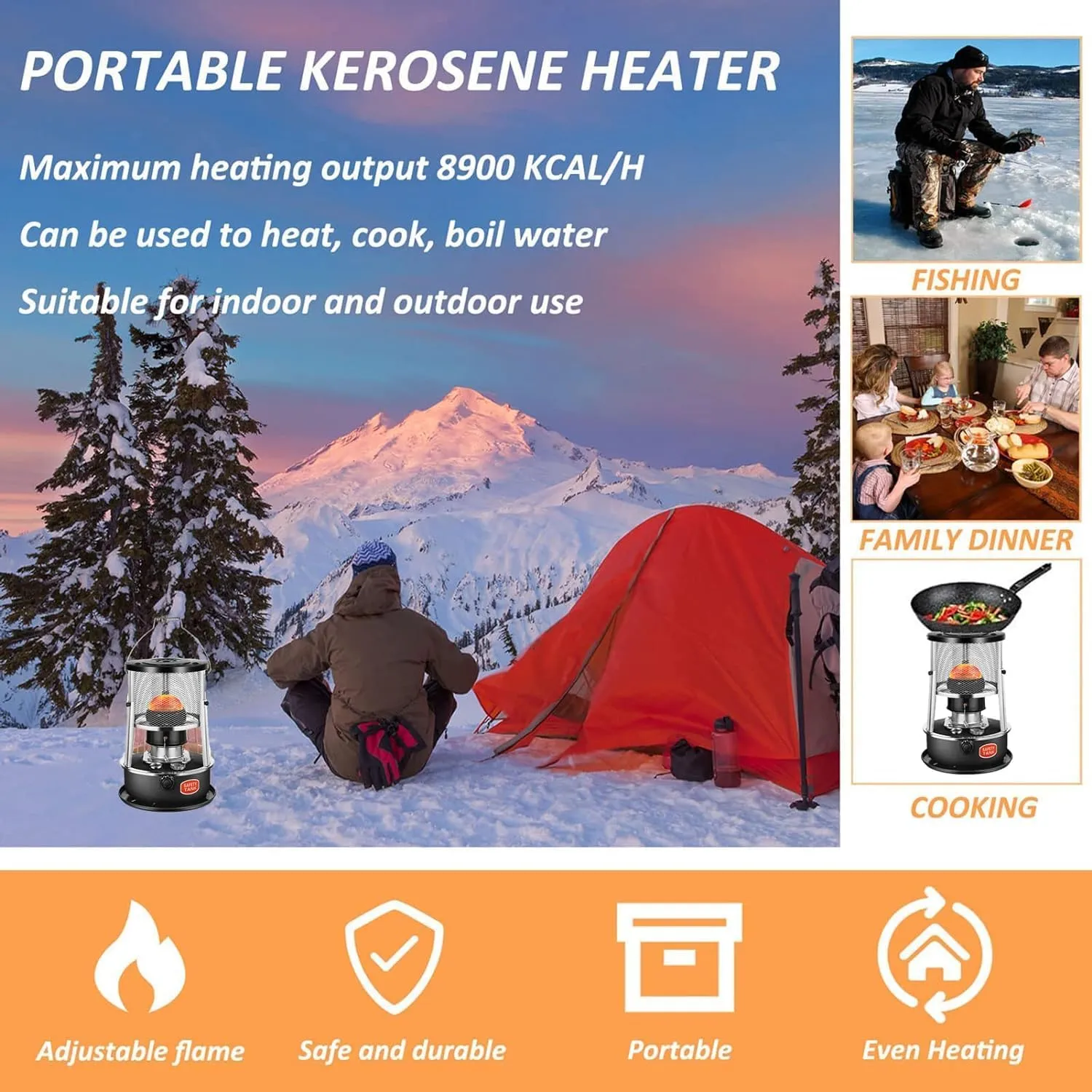 4.5L Non Electric Emergency Space Heaters,Portable Kerosene Stove Heater,Height Adjustable,for Ice Fishing Hiking Survival Emergency Patio