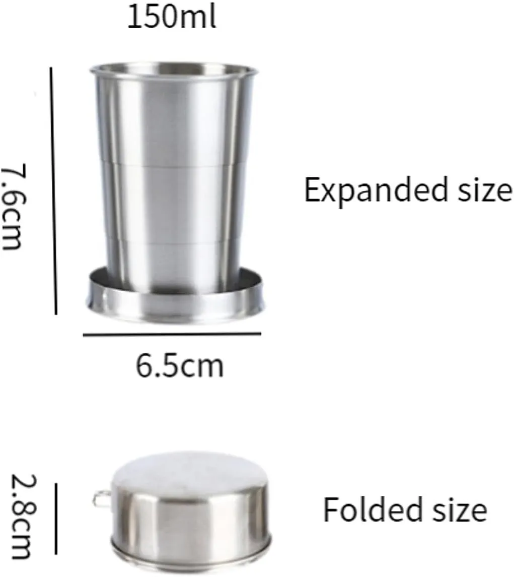 4xMetal Cup Sturdy Folding Mug Portable Telescopic Stainless Steel Mug Reusable Foldable Cup for Camping Hiking Water Drinks